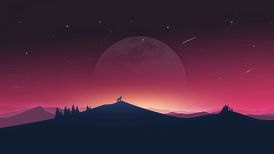 달, 최소, 늑대 짖는 소리, 실루엣, 4K, HD 배경 화면 HD wallpaper