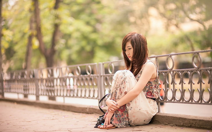 Asian, sitting, women, HD wallpaper