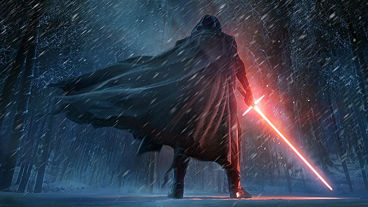 Personaggio di Star Wars con giacca nera con cappuccio, Star Wars, Sith, Kylo Ren, Star Wars: The Force Awakens, arte digitale, spada laser, Sfondo HD