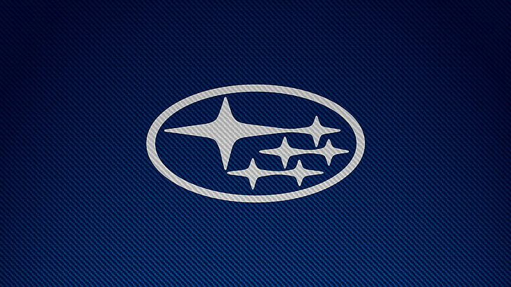 Subaru, carbon fiber, logo, car, brands, blue, simple, HD wallpaper