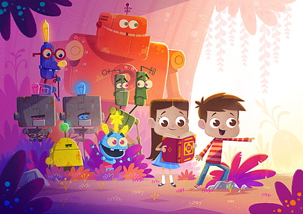 الروبوتات ، الأطفال ، ملونة ، 4K ، الأطفال ، الرسوم التوضيحية، خلفية HD HD wallpaper