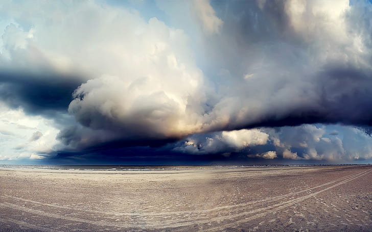 하늘, 바다, 폭풍, 애니메이션, 해변, 구름, HD 배경 화면