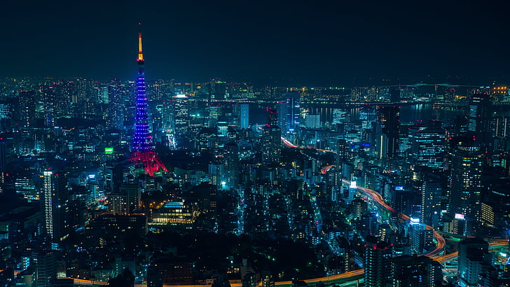 obszar metropolitalny, pejzaż miejski, miasto, obszar miejski, metropolia, sylwetka na tle nieba, noc, punkt orientacyjny, wieżowiec, wieżowiec, wieża, niebo, Japonia, Tokio, Azja, Tapety HD