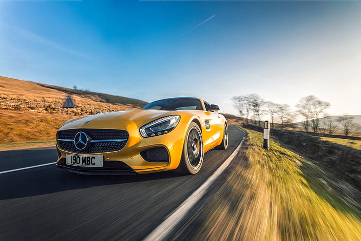 Mercedes C190 2015, jaune, 2015, spécifications pour le Royaume-Uni, AMG GT S, C190, Fond d'écran HD