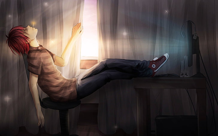 Anime boy, relaxing, Anime, HD wallpaper | Wallpaperbetter