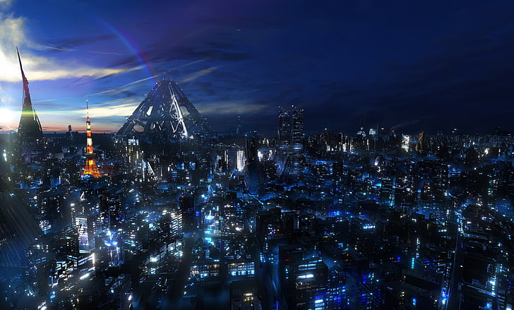 Stadtgebäude Film noch, Eiffelturm, Paris, Stadtbild, Nacht, Guilty Crown, Anime, Tokio, HD-Hintergrundbild