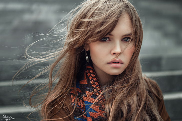 juicy lips, auburn hair, Georgy Chernyadyev, portrait, Anastasia Scheglova, women, model, HD wallpaper