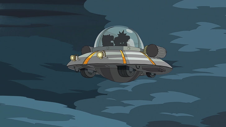ilustrasi pesawat ruang angkasa abu-abu, Rick and Morty, Adult Swim, kartun, Wallpaper HD