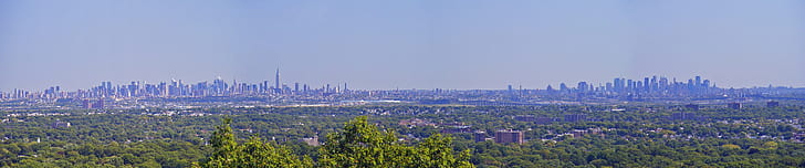 Kota New York, tiga layar, sudut lebar, metropolis, gedung pencakar langit, Wallpaper HD