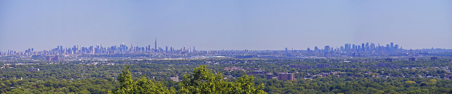 Kota New York, tiga layar, sudut lebar, metropolis, gedung pencakar langit, Wallpaper HD HD wallpaper