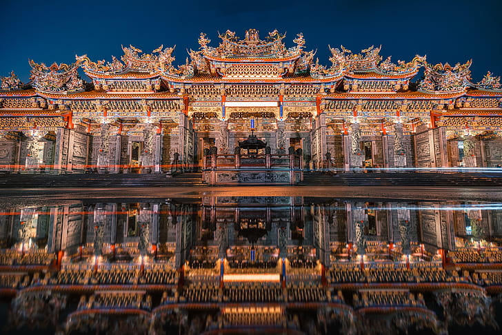 Noite, Reflexão, Templo da Floresta de Bambu, HD papel de parede