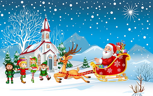 Feliz Natal Papai Noel com seu trenó com presentes de Natal Merry Kids Hd Papéis de parede para tablets e telefones celulares 3840х2400, HD papel de parede HD wallpaper