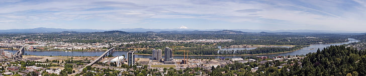 ville, triple écran, grand angle, paysage urbain, Portland, Fond d'écran HD