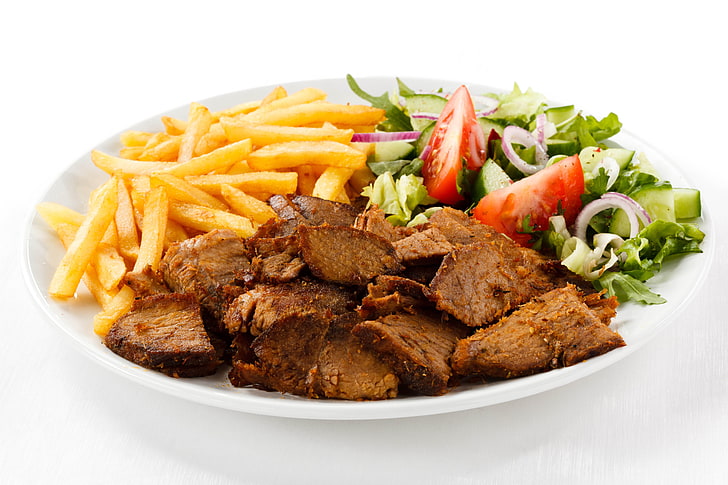 gekochtes Fleisch und Gemüse, Kartoffeln, Rindfleisch, Salat, HD-Hintergrundbild