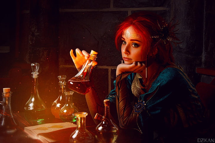 red haired woman wallpaper, The Witcher, Triss Merigold, cosplay, Disharmonica, women, model, video games, Helly von Valentine, HD wallpaper