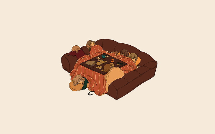 коричневая кровать иллюстрация, аниме, HD обои