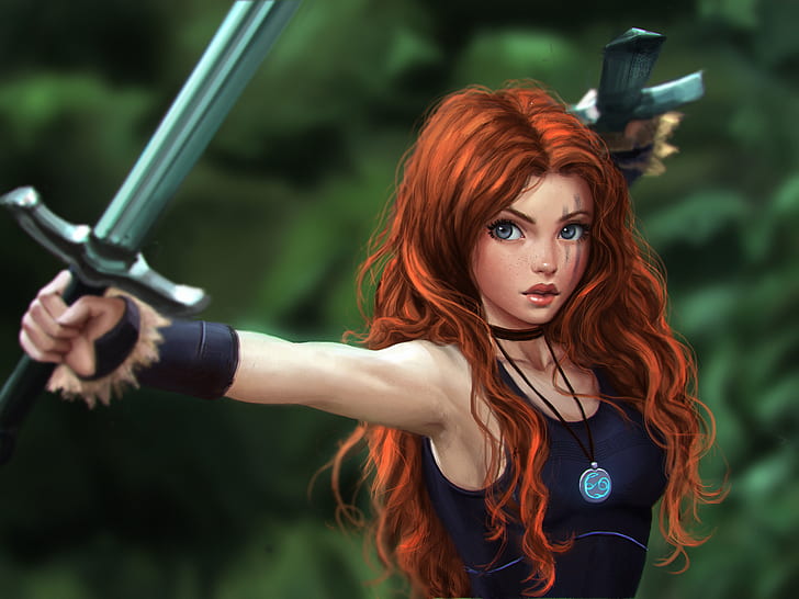fantasy art celtic warrior redhead sword original characters, HD wallpaper
