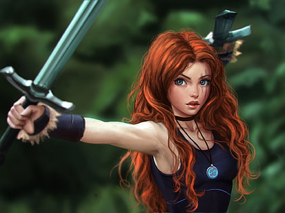fantasy konst keltisk krigare rödhårig svärd original karaktärer, HD tapet HD wallpaper