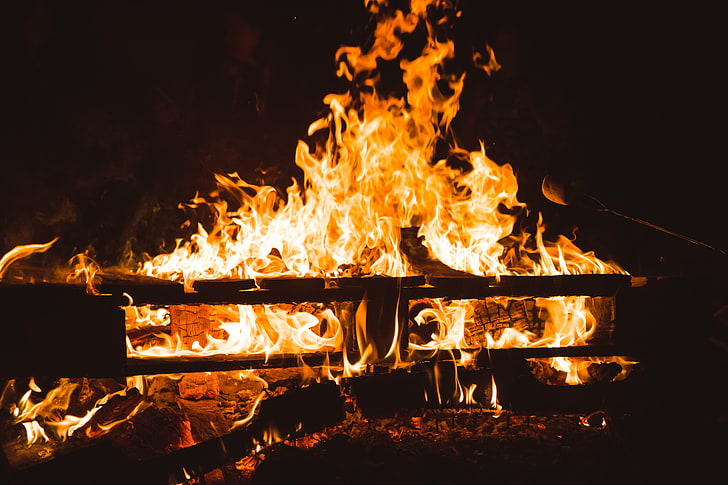 pomarańczowy ogień, ogień, drewno opałowe, węgle, Tapety HD