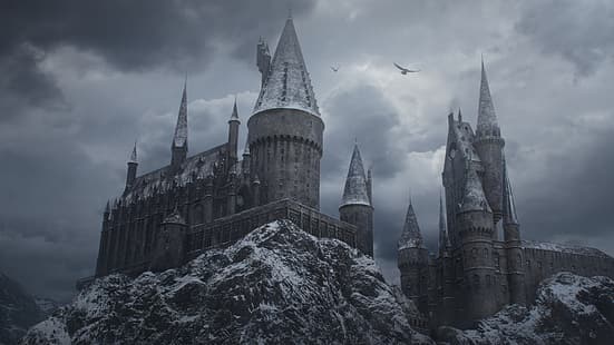Хари Потър, Хогуортс, замък, зима, архитектура, HD тапет HD wallpaper