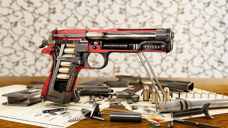 cutaway, pistol, M1911, gun, .45 Colt, 1911, World of Guns, ammunition, HD tapet