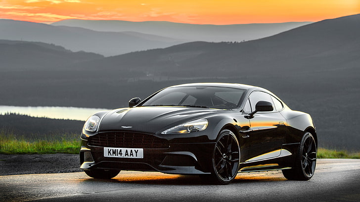 black coupe, Aston Martin Vanquish, mobil, kendaraan, jalan, Wallpaper HD