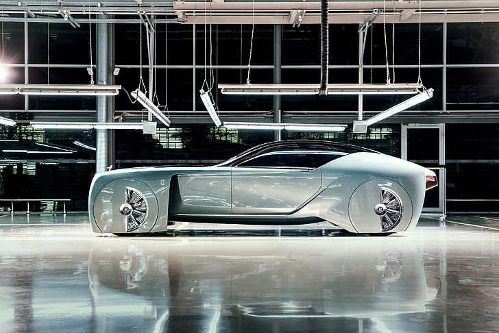 argento, futurismo, macchine del futuro, Rolls-Royce Vision Next 100, Sfondo HD