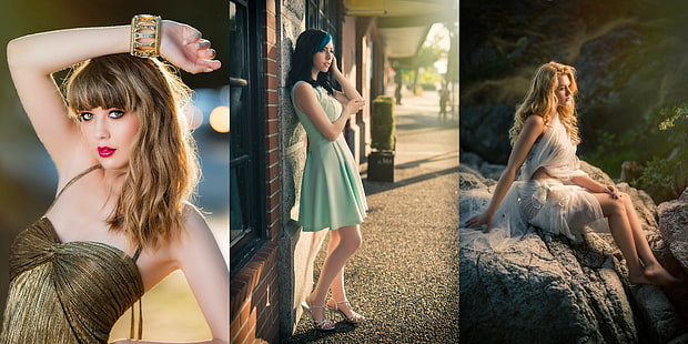 collage, women outdoors, women, model, 500px, Kyle Cong, HD wallpaper HD wallpaper