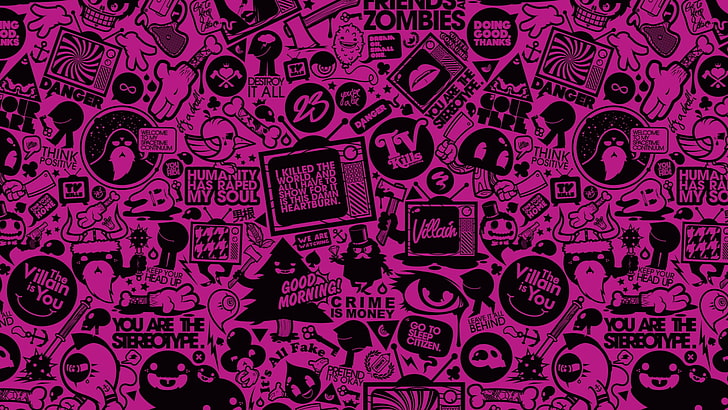 アートワーク、ジャレッド・ニッカーソン、モノクロ、ピンクの背景、紫、テレビ、タイポグラフィ、 HDデスクトップの壁紙
