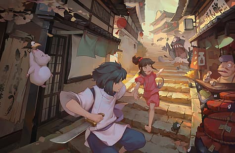 Spirited Away, Haku, Chihiro, No-Face, Studio Ghibli, HD тапет HD wallpaper