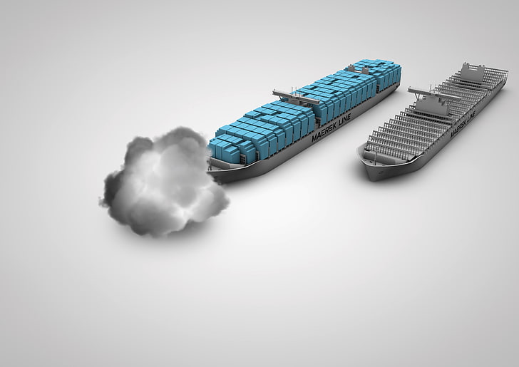 Maersk, Maersk Line, контейнеровоз, 3D, дим, HD тапет