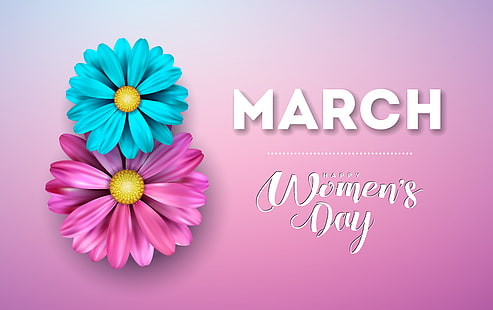  flowers, happy, pink background, March 8, pink, women's day, 8 march, HD wallpaper HD wallpaper