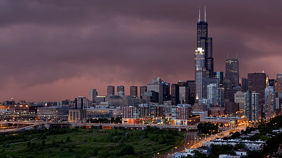 Stadtbild, Abenddämmerung, Chicago, HD-Hintergrundbild HD wallpaper