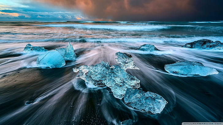 الشاطئ ، أيسلندا ، الجليد، خلفية HD