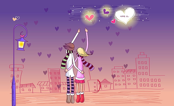 Love, couple illustration, Holidays, Valentine's Day, Love, Lovers, valentines day, in love, watching the night sky, HD wallpaper