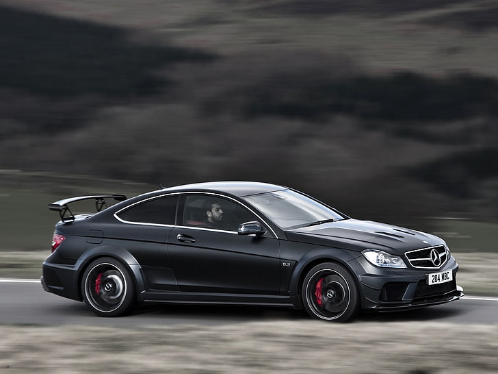 black coupe, England, Mercedes-Benz, Road, Germany, Sport, Speed, Wallpaper, AMG, Coupe, Black Series, C63, The English version, Mercedes, Gelding, Си63, HD wallpaper