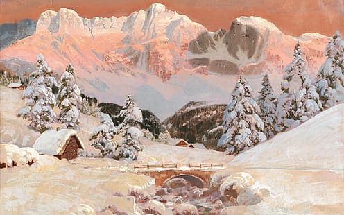 Alois Arnegger, Kaiser Mountains, จิตรกรชาวออสเตรีย, สีน้ำมันบนผ้าใบ, ภูเขา Kaiser, วอลล์เปเปอร์ HD HD wallpaper