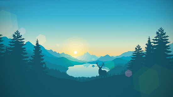 deer between pine trees wallpaper, firewatch, deer, forest, night, Games, HD wallpaper HD wallpaper
