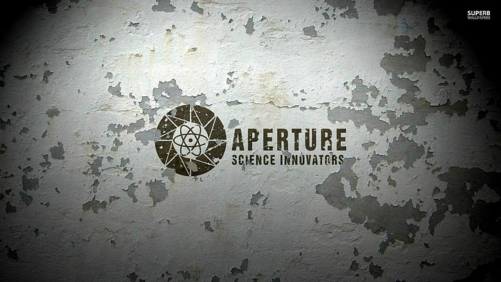 Logo Innovator Aperture Science, Laboratorium Aperture, Portal (game), video game, abu-abu, Wallpaper HD