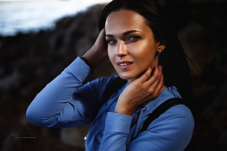 wanita, model, Artem Savinkov, biru, wajah, potret, Wallpaper HD
