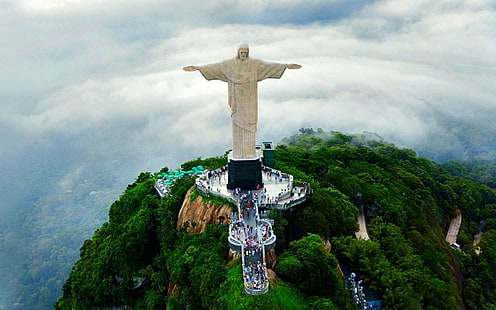Христос Изкупителят, Бразилия, религиозен, Христос Изкупителят, облак, Корковадо, небе, статуя, HD тапет HD wallpaper