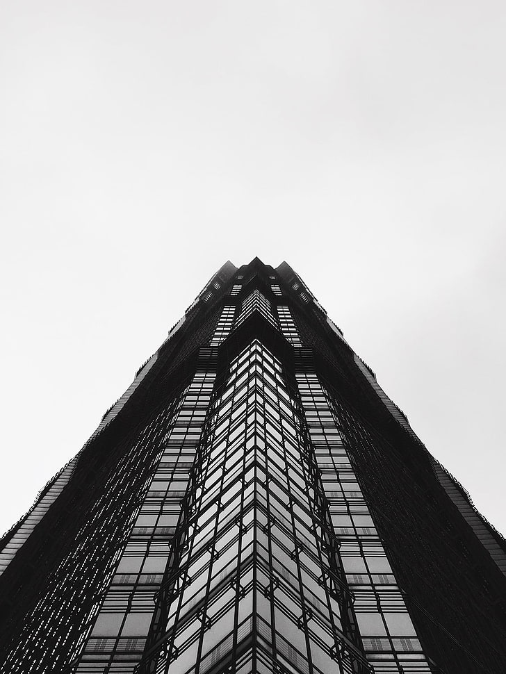 Oeil de vers d'une silhouette d'un bâtiment, architecture, Fond d'écran HD, fond d'écran de téléphone