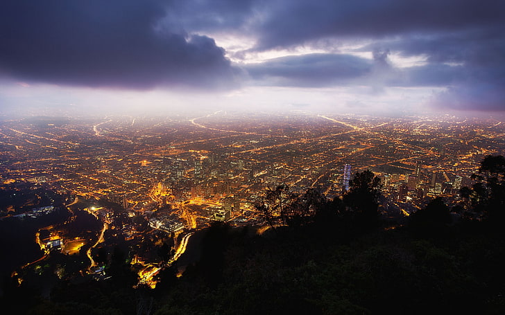 високи сгради през нощта цифрови тапети, Богота, Колумбия, нощ, изглед от върха, HD тапет