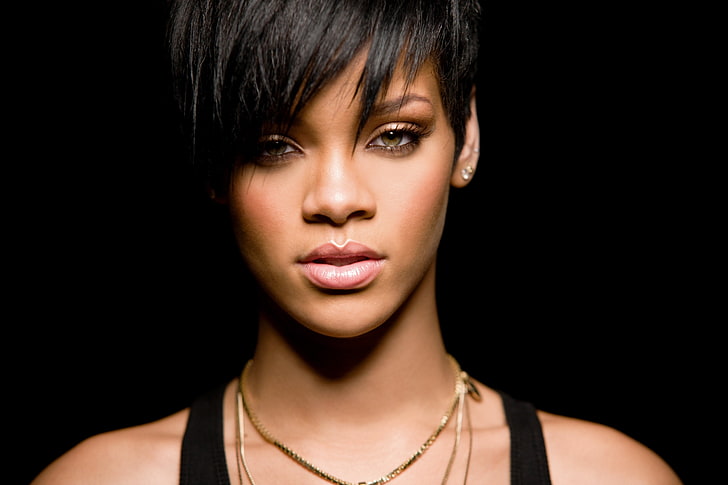 Rihanna, Rihanna, black, face, short hair, dark hair, women, singer, ebony, HD wallpaper
