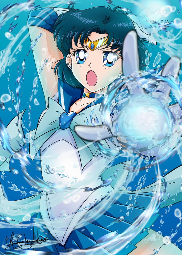 เซเลอร์มูน หยดน้ำ การแสดงภาพบุคคล ถุงมือ Mizuno Ami Sailor Mercury กำลังมองหาผู้ชม ต่างหู อ้าปาก ผมสีฟ้า ดวงตาสีฟ้า กระโปรงสีฟ้า มายากล ถุงมือข้อศอก ถุงมือขาว วงแหวน Dj Jdite ผมสั้น , สาวน้อยเวทมนตร์, กระโปรง, ซิกเนเจอร์, น้ำ, วอลล์เปเปอร์ HD, วอลเปเปอร์โทรศัพท์