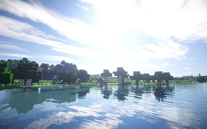 body of water, Minecraft, render, screen shot, lake, HD wallpaper