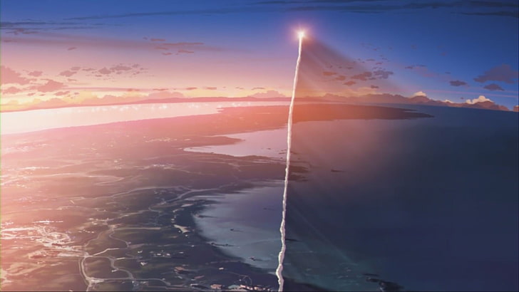 aerial photography of flare on air during daytime, 5 Centimeters Per Second, anime, HD wallpaper