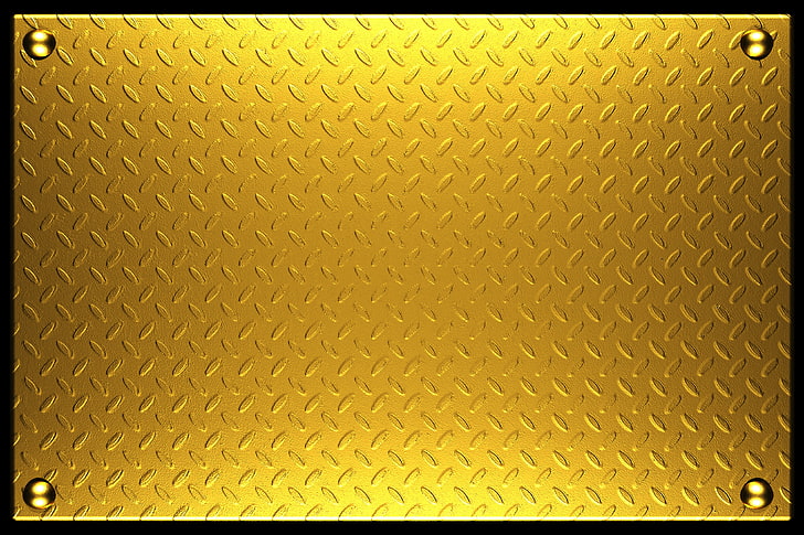 diamond plated gold frame, metal, texture, plate, gold, background, rivets, steel, metallic, HD wallpaper
