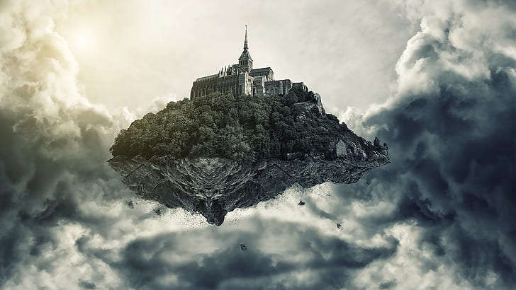 Creative arts pictures, flying island, castle, clouds, Creative, Art, Pictures, Flying, Island, Castle, Clouds, HD wallpaper