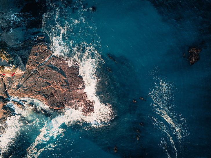 formazione rocciosa marrone, laguna beach, ocean, spray, vista dall'alto, Sfondo HD